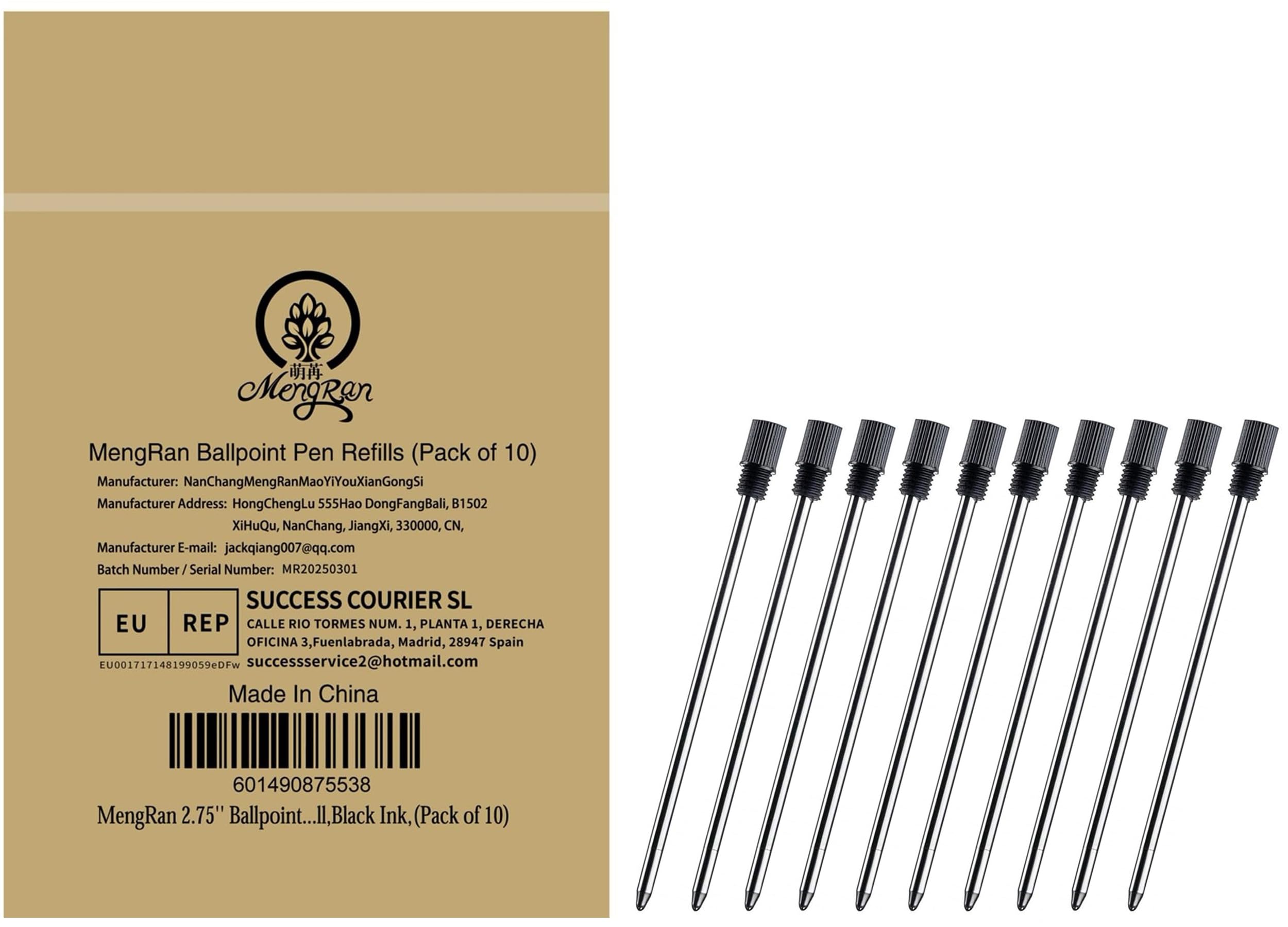 MengRan 2.75'' Mini Ballpoint Pen Refills, D1 Pen Refill (Remove Black Cap),Compatible with Swarovski Pen Refills (10 Pcs Black Ink) — image 1