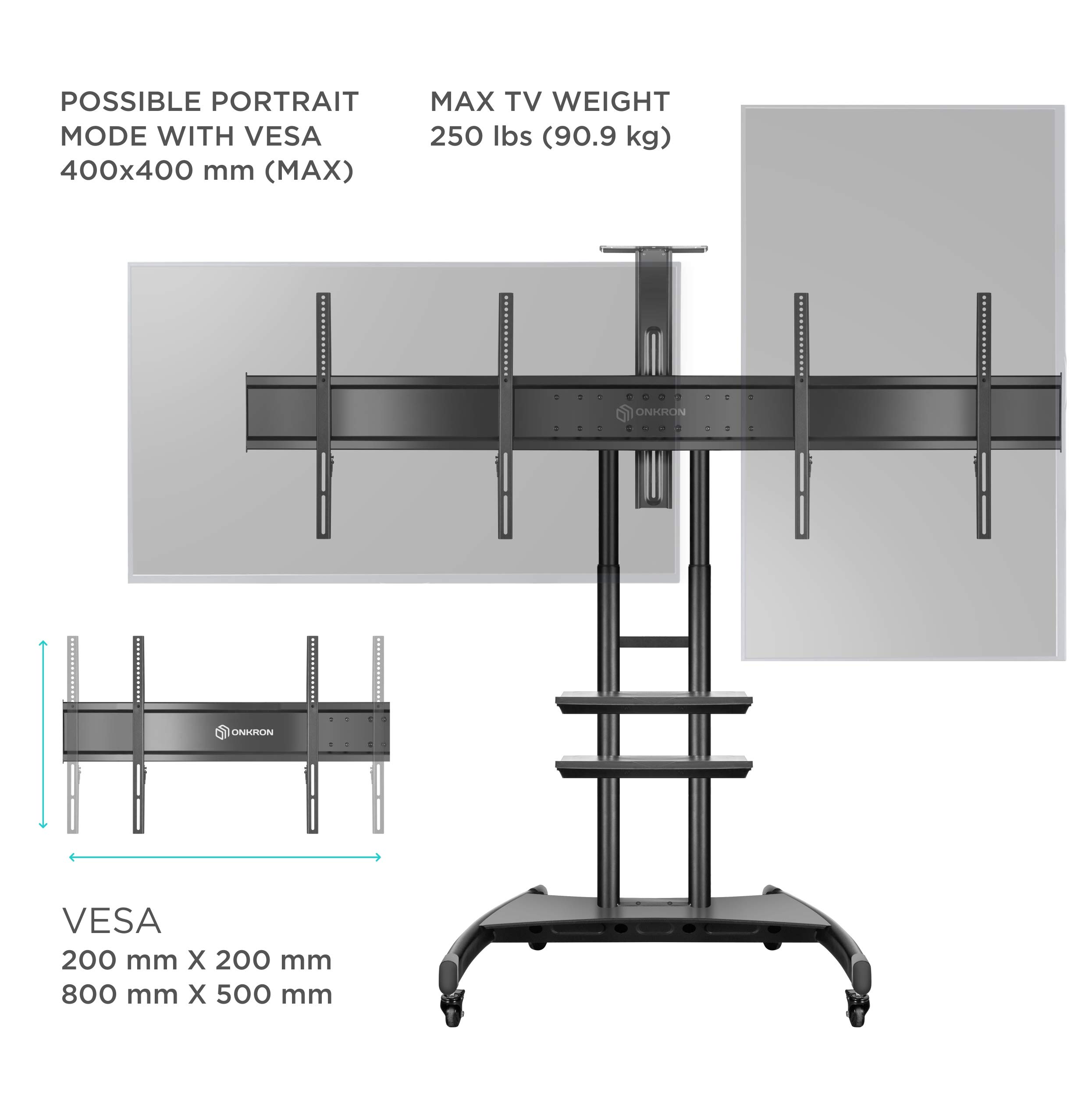 ONKRON Mobile TV Stand Dual TV Cart With Wheels For 40" 65 Inch LCD