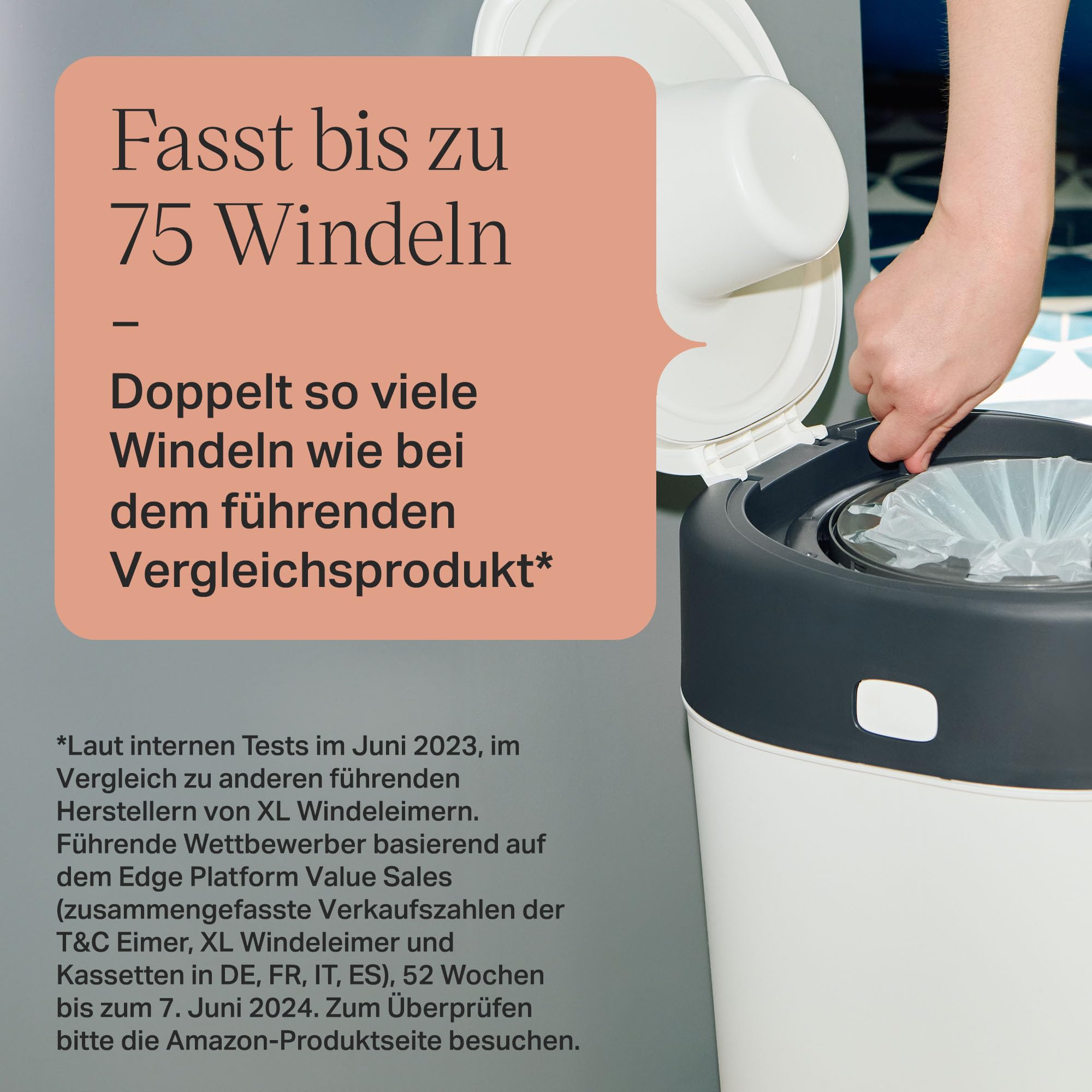 Tommee Tippee Twist & Click Windeleimer XL, Fasst bis zu 60 Windeln, Umweltfreundlicheres System mit 1 Nachfüllkassette mit Nachhaltig Bezogener Antibakterieller Greenfilm-Folie 7