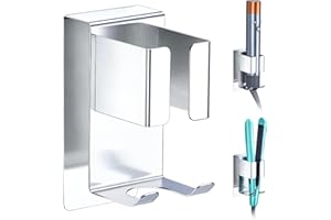 OUKIMLY Curling Iron Holder Wall Mount, Hair Straightener Holder, Adhesive Hair Tool Organizer Storage for Styler Attachments, Flat Iron, Blow Dryer Holder for Bathroom Vanity (1, Silver)