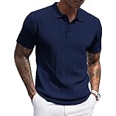 COOFANDY Mens Knit Polo Shirts Short Sleeve Ribbed Textured Polo Shirt Lightweight Casual Golf Shirts Collared T Shirt