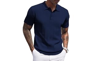 COOFANDY Mens Knit Polo Shirts Casual Short Sleeve Shirt Ribbed Textured Polos Fashion Golf Shirts Collared T Shirt