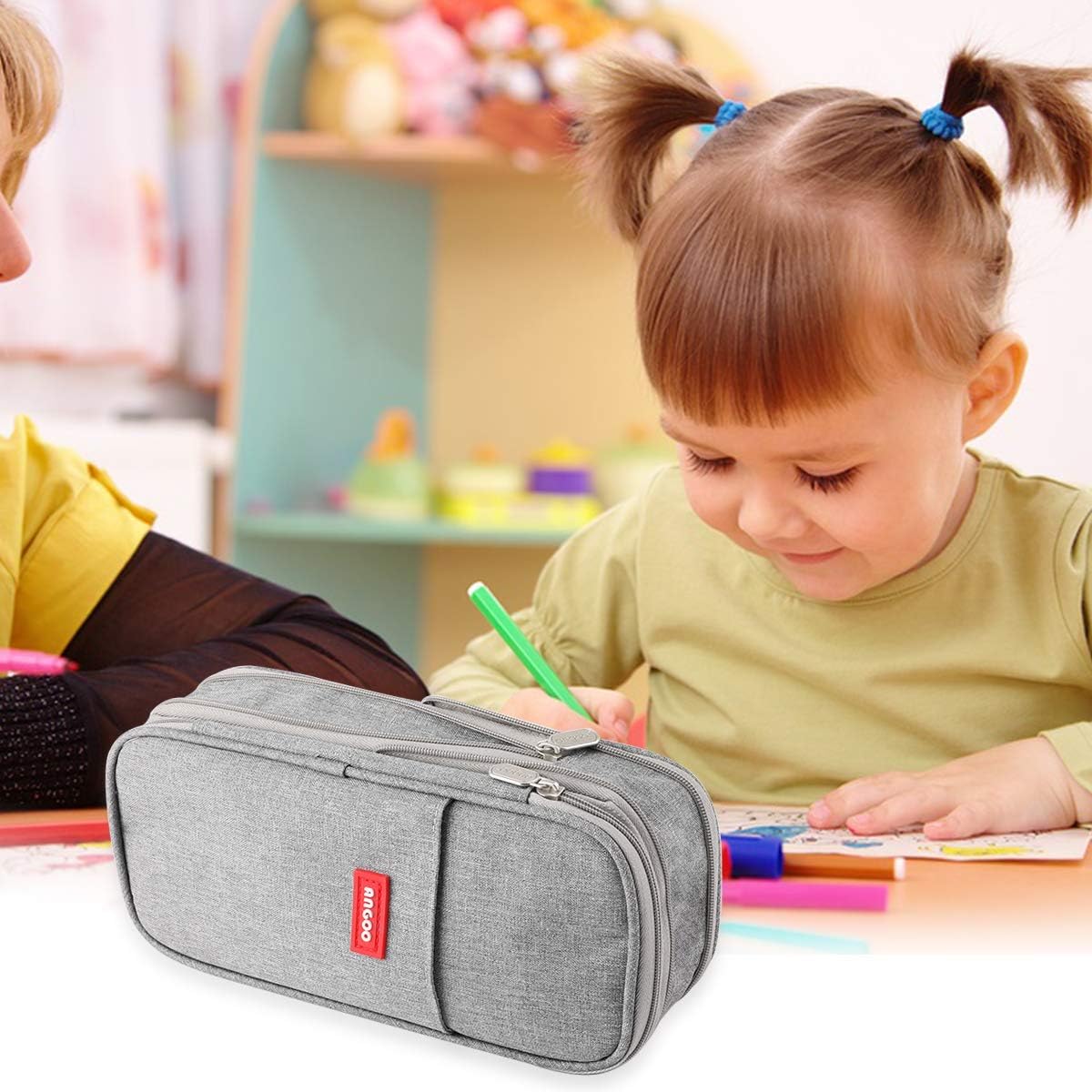 iSuperb Pencil Case Large Capacity Student Dark Grey Pencil Bag Canvas Pencil Pouch for Girls Boys ,Pen Stationery Storage Bag Double Zipper Pencil Organizer School Office - Image 3