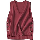 HangNiFang Womens Sweater Vest Sleeveless V Neck Trendy Side Button Down Knit Vest Outfits
