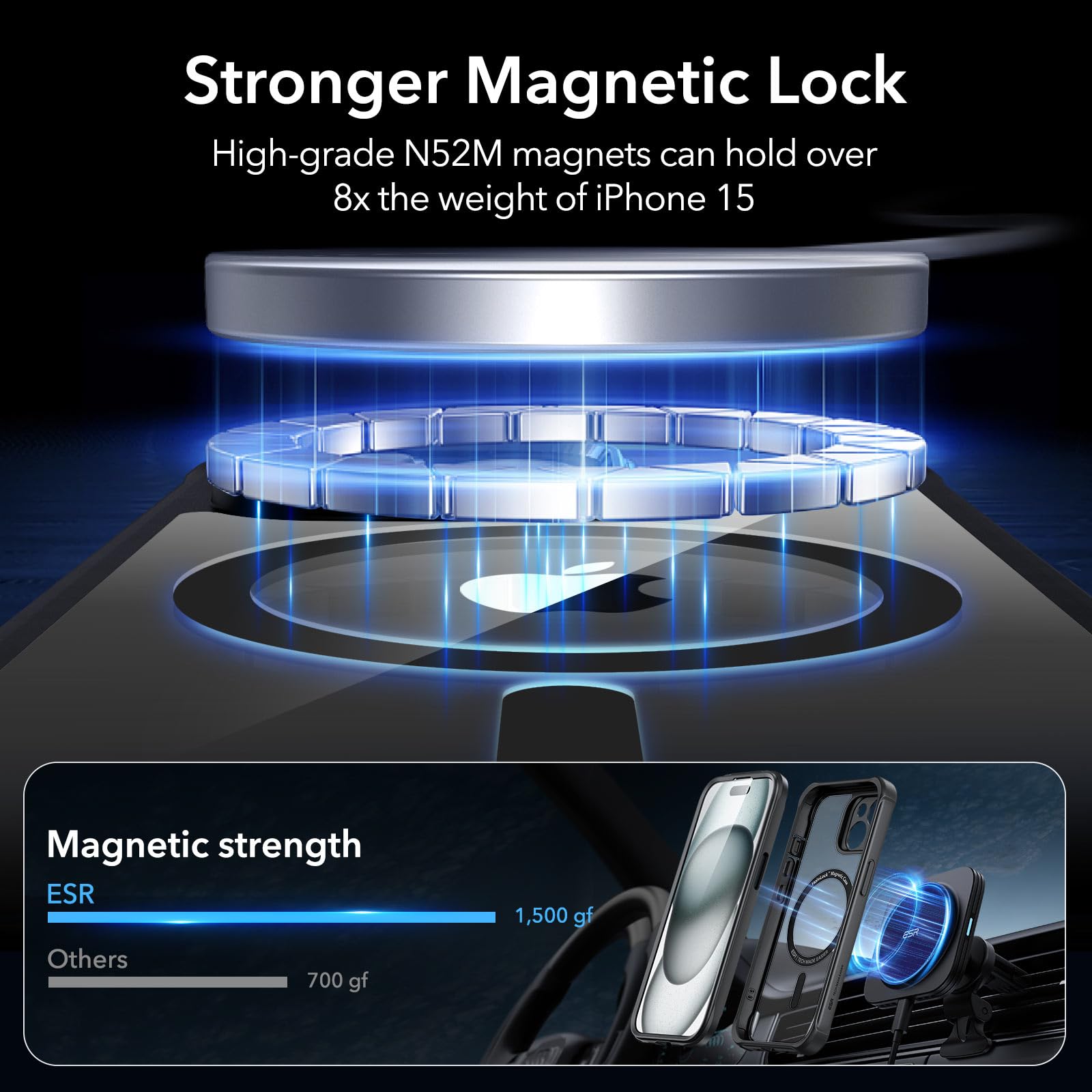 ESR for iPhone 15 Case, Compatible with MagSafe, Full-Body Military-Grade Drop Proof Case with Built-in 9H+ Tempered Glass Screen Protector, Armor Series, Clear Black