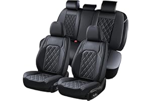Coverado Car Seat Covers Full Set, Front and Back Seat Covers for Cars, Luxury Faux Leather Waterproof Seat Covers, Black Car Seat Covers, Car Seat Protector Accessories Universal Fit Most Vehicles
