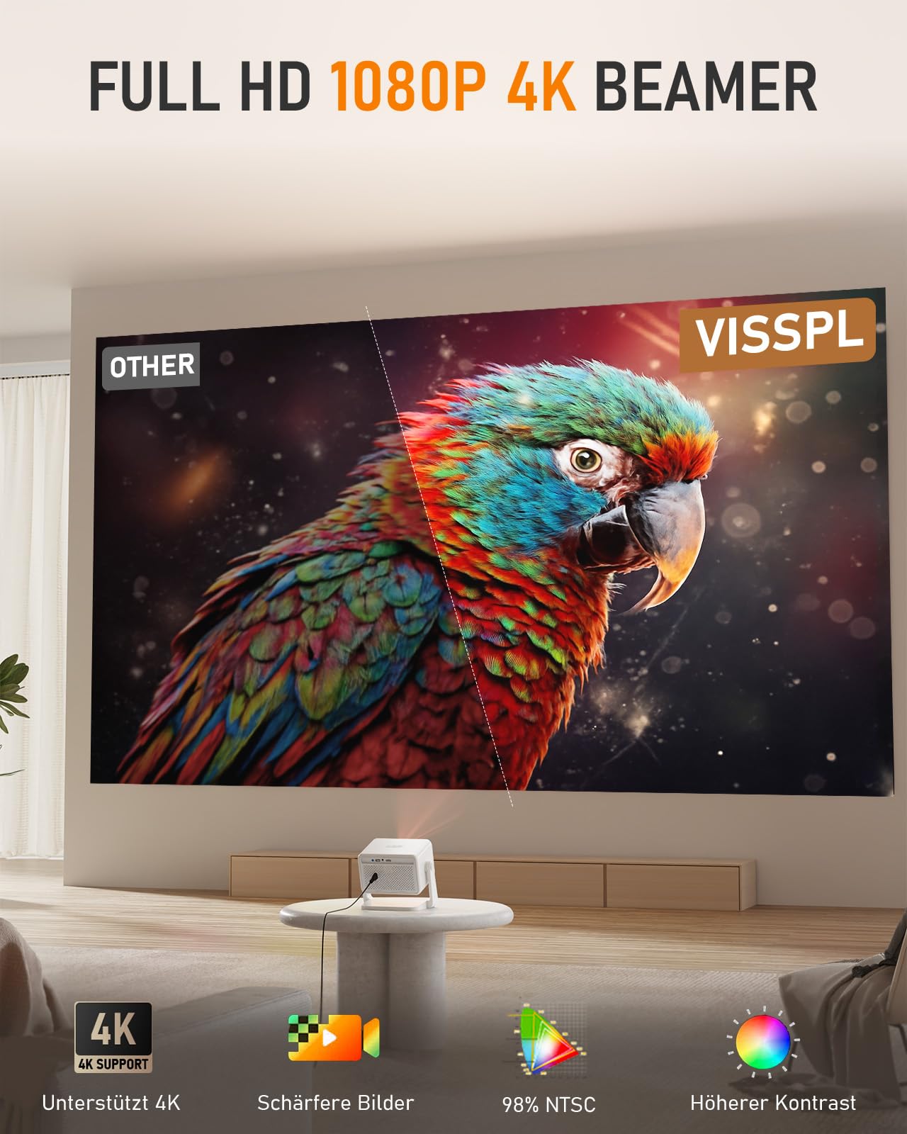 Smart Mini Beamer[Netflix Offiziell ＆ Autofokus / 6D Trapezkorrektur ] 27000L WiFi6 Bluetooth Beamer Klein Full HD 1080P, VISSPL Unterstützt 4K Video Projector,Handy Projektor für Heimkino/Outdoor 5