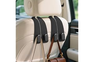 Fitnice Car Seat Headrest Hooks - 2 Pack Universal Car Purse Hook, Leather Car Bag Purse Holder with Double Metal Hooks for Handbags, Grocery Bags, Bottles, Phones