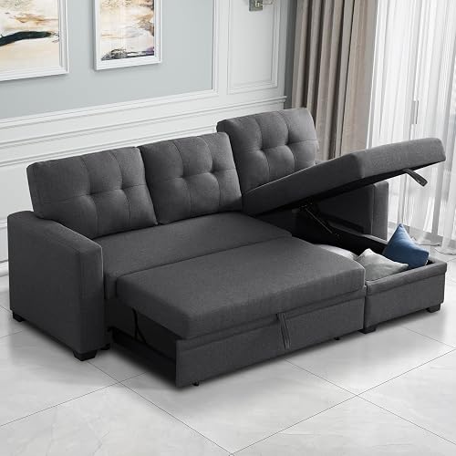 Rovibek 4-in-1 Convertible L Shaped Couch with Pull Out Bed and Storage ...