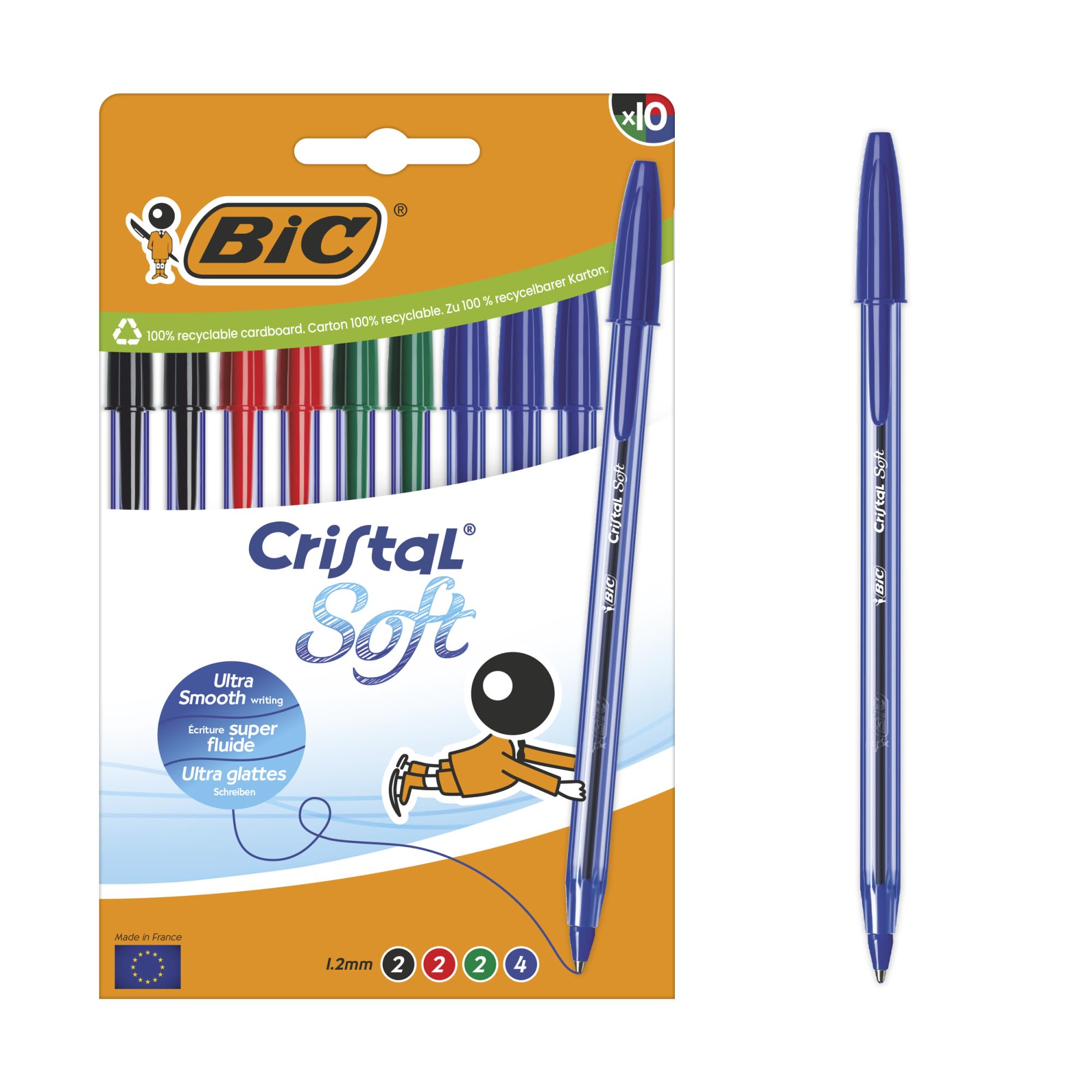 Bic Cristal Soft Ballpoint Pens Medium Tip (1.2 mm) with Easy Glide Ink – Assorted Colours, Box of 10 — image 1