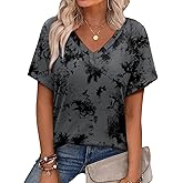 Alaroo Womens Summer Tops 2026 V Neck Short Sleeve Shirts Trendy Dressy Casual Vacation Outfits Printed