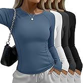 Sweetyweee 4 Pack Women's Long Sleeve Shirts Compression Crew Neck Tops Athletic Slim Fit Undershirts for Yoga Gym