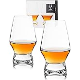 Viski Footed Crystal Scotch Glasses Set of 2, Premium Snifter Drinking Glasses, Classic Whiskey Bourbon Tasters and Scotch Glass Gift Set, 8 oz