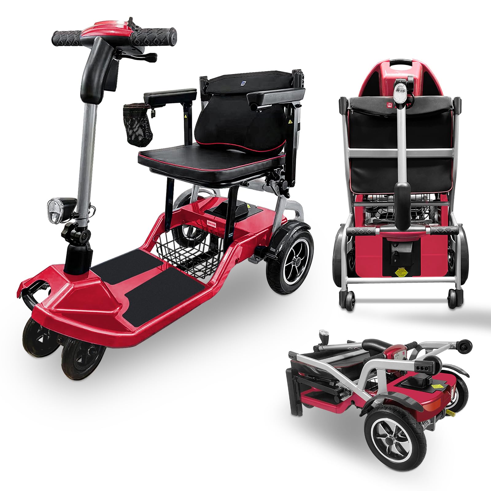 Photo 1 of ZiiLIF R3b-Mobility Scooters for Seniors Adults Ultra Lightweight Electric Powered Folding 4 Wheel Mobility Scooter with Headlight Cup Holder, Compact & Convenient for Travel Airline Approved, Red