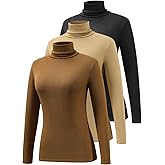 Femdouce 3 Pack Long Sleeve Turtleneck Shirts for Women Active Mock Neck Thermal Shirt Lightweight Turtle Neck Undershirt
