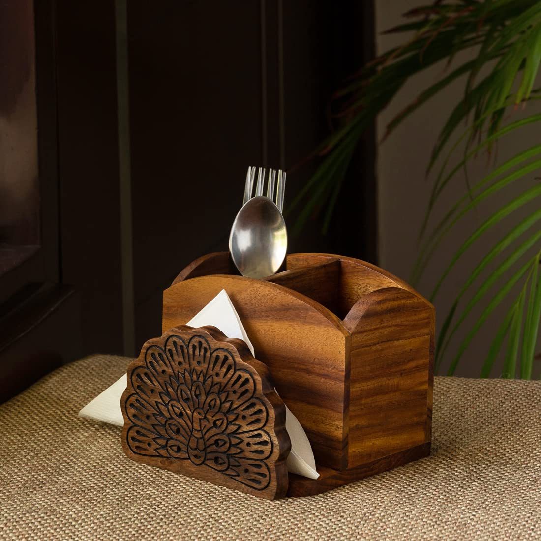 Buy ExclusiveLane 'The Dancing Peacock' Hand Carved Wooden Cutlery