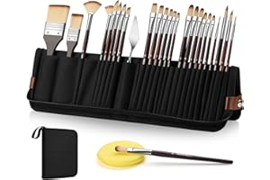 REDSHELL 26pcs Paint Brush Set, Travel Watercolor Acrylic Paint Brushes with Flat, Filbert, Fan, Dagger, Cat Tongue, Round, Palette Knife, Professional Paintbrush Kit for Artist, Oil, Face Painting