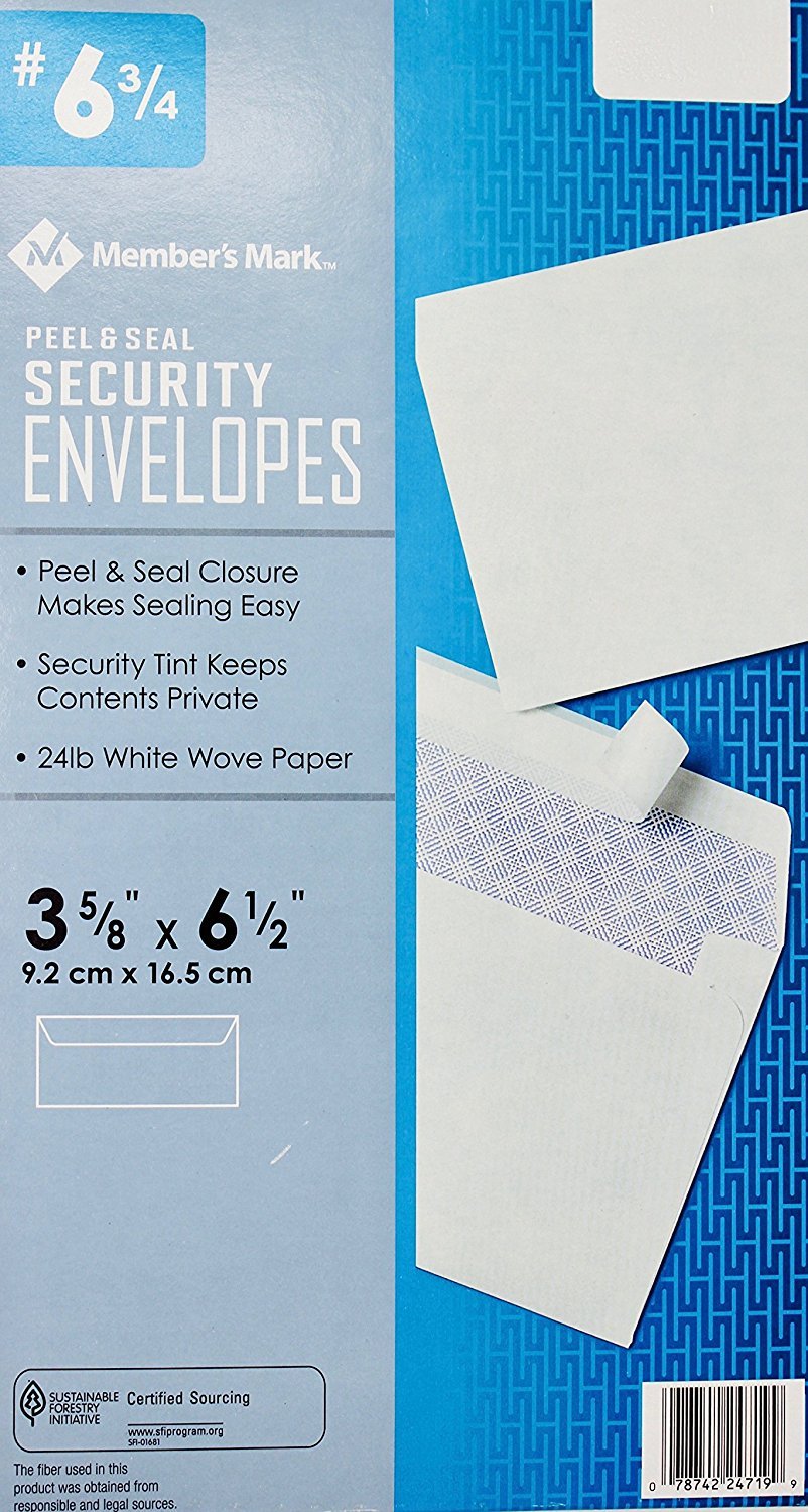 Member Mark #6 3/4 Peel & Seal Security Envelopes, 500 Count