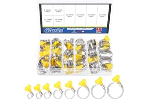 Glarks 76Pcs Adjustable 8-44MM Range Hose Clamps Assortment Kit Key-Type Stainless Steel Worm Gear Hose Clamp with Plastic Ha