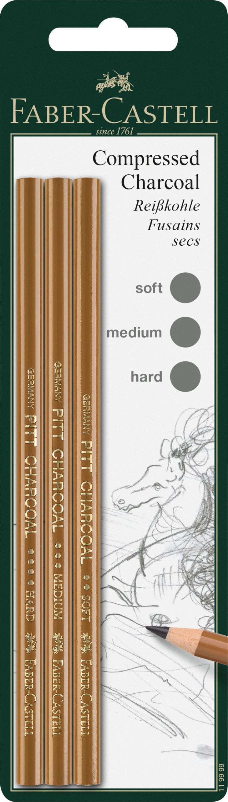 Faber-Castell Pitt Charcoal Pencil Set of 3, Art, Drawing, Graphics, Artist Supplies, Hobbyist