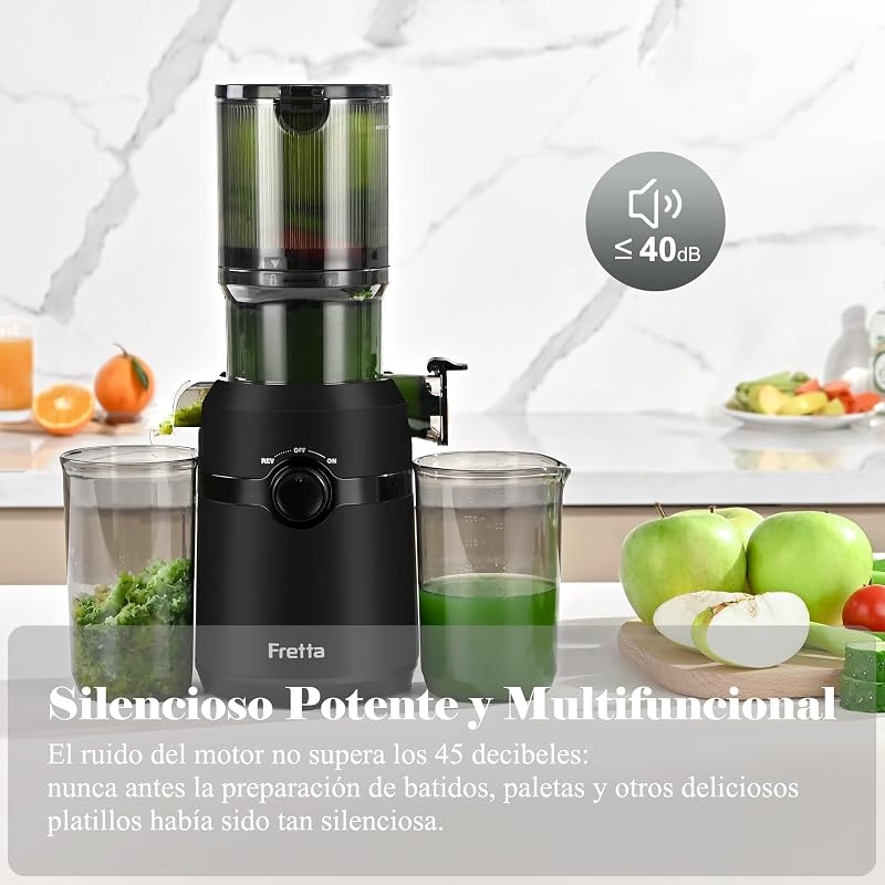 Extractor de Zumos y Verduras, Apertura de 108MM y Capacidad de 1L, Licuadora Prensado en Frio para Verduras Frutas Enteras, 200W Slow Juicer Machine, Fácil Montaje y Limpieza, Sin BPA (Negro)