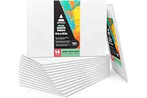 ARTEZA Canvas Boards for Painting, 11 x 14 Inches, Pack of 14, Blank White Canvas Panels for Acrylic, Oil, Gouache & Tempera Painting
