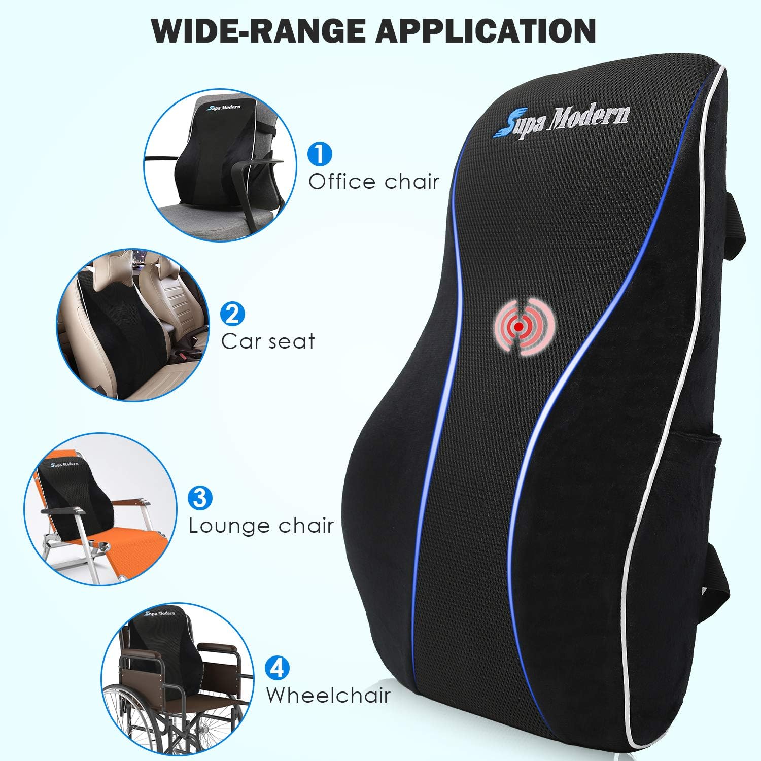 SUPA MODERN Lumbar Support Pillow for Office Chair, Memory Foam Back Cushion for Lower Back Pain Relief, Car Seat Back Pillows with Massage Breathful Lumbar Support: Home & Kitchen