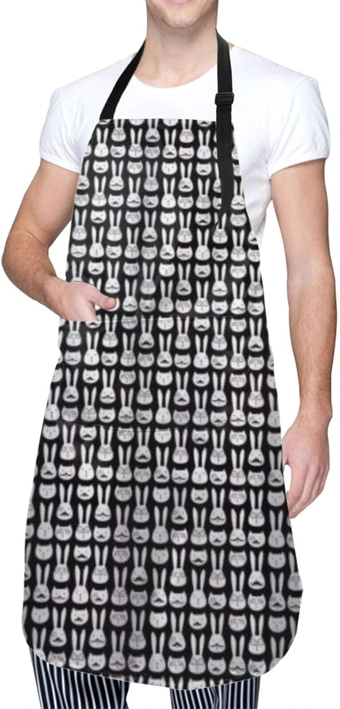 COFEIYISI verstellbare Küchenschürzen,Hipster Retro Kaninchen Katze