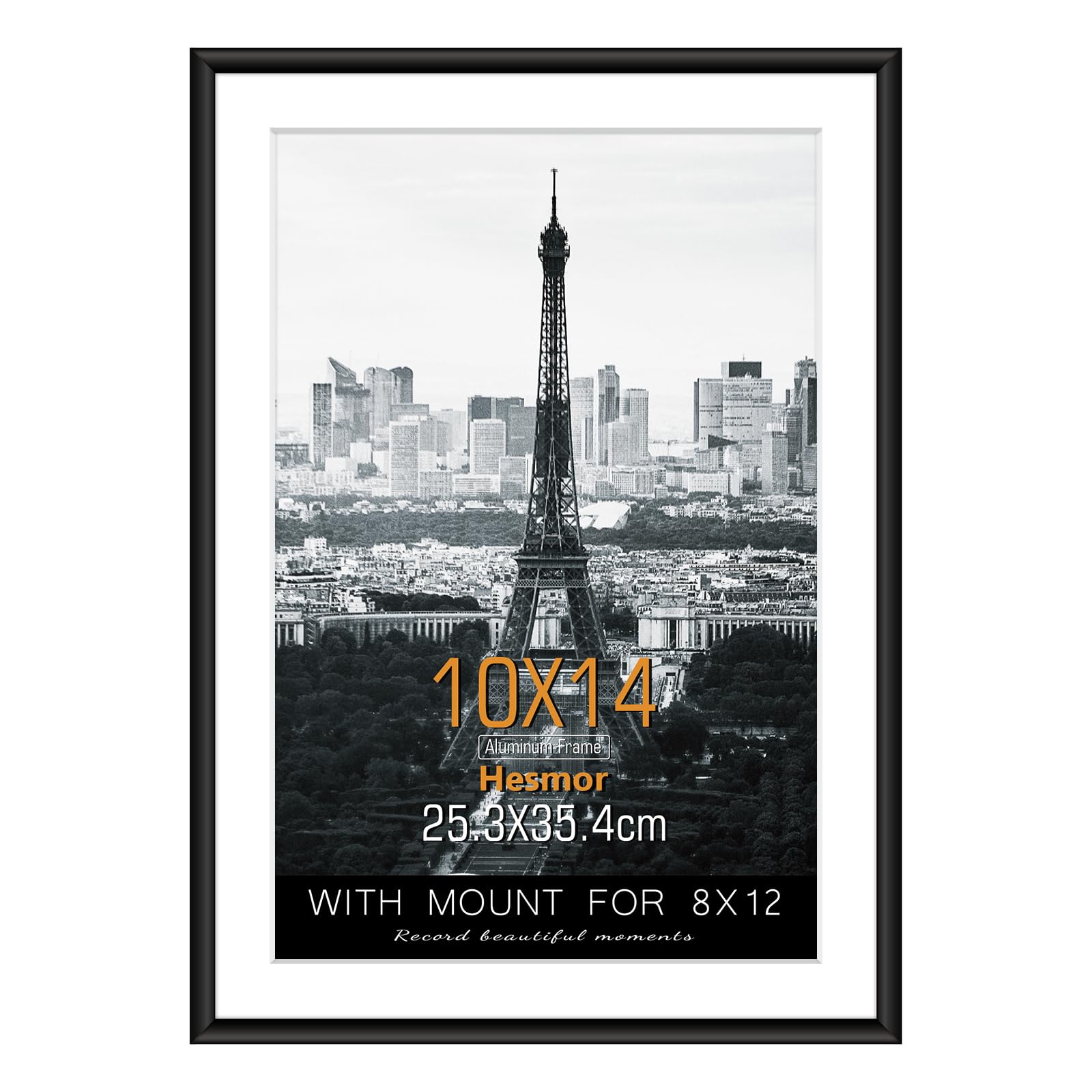 Hesmor Picture Frames 10 x 14 Inch Black Photo Frame Aluminum Acrylic Wall Mounting Single 25cm x 35cm Poster Frame with Mat for 8 x 12 Inch Portrait, Printing, Landscape, Certificate — image 1
