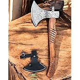 Poshland AX-7000 Custom Gift Forged Damascus Steel Vintage Axe with Rose Wood Shaft, Viking Bearded Camping Axe (AX-7000) (AX-8194)