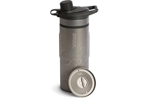 GRAYL GeoPress Titanium 24 oz Water Purifier Bottle with Cooking Lid - Filter for Hiking, Camping, Survival, Travel (Covert Black)