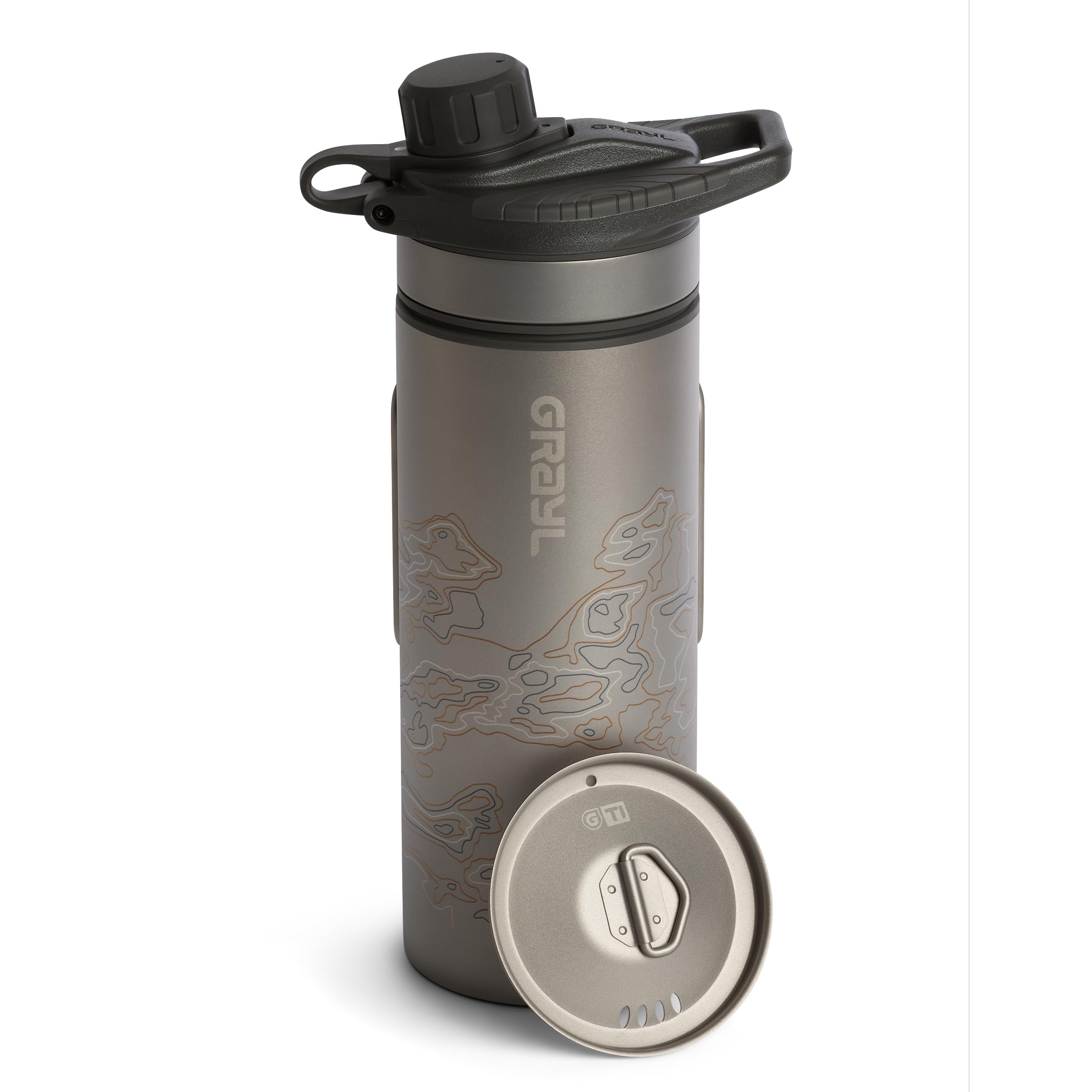 Photo 1 of GRAYL GeoPress Titanium 24 oz Water Purifier Bottle with Cooking Lid - Filter for Hiking, Camping, Survival, Travel (Covert Black)