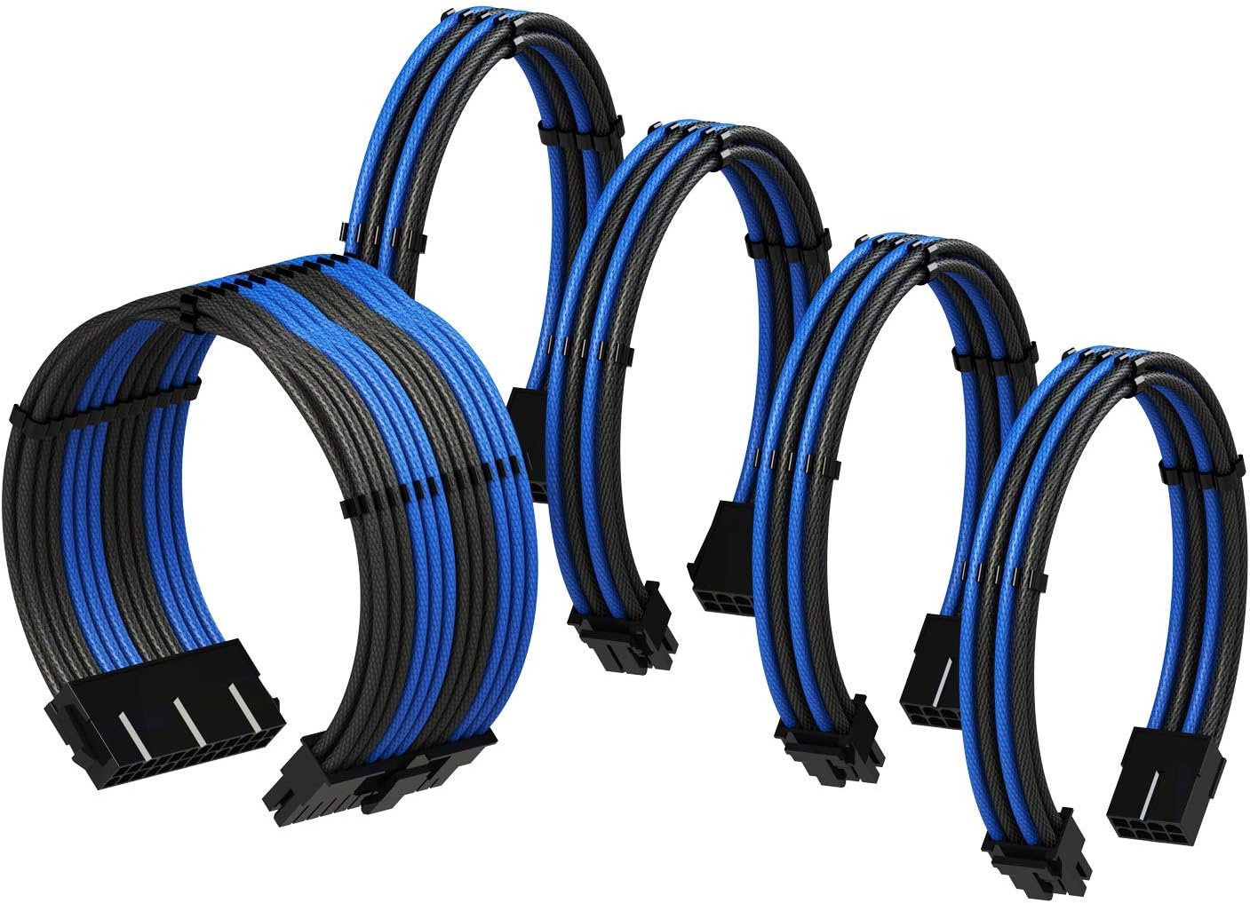 LINKUP - 30cm Super Soft and Flexible PSU Cable Extension Sleeved Custom Mod GPU PC Braided w/Comb Kit, BlackBlue