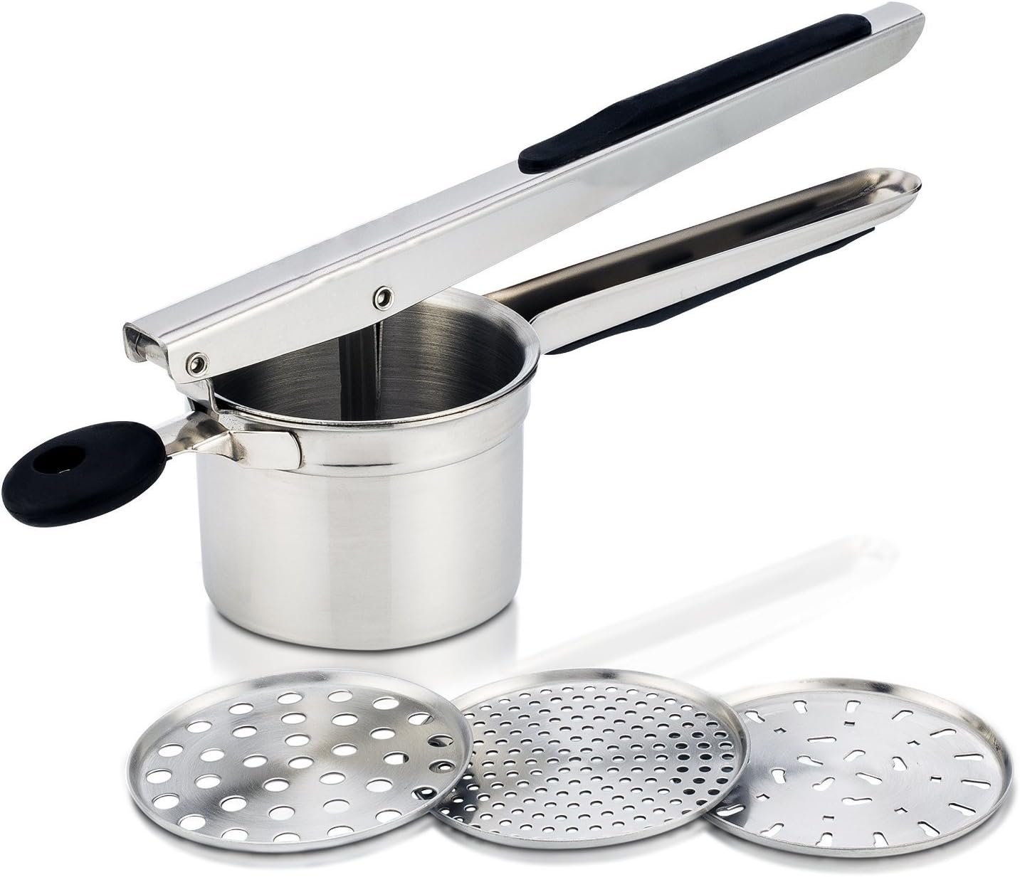 URBAN DEPOT Potato Ricer & 3 Interchangeable Discs. RED Silicone Grip, Premium Stainless Steel Construction. Baby Food Fruit Strainer, Press, Masher. Baby Food Strainer, Best Quality, Priced & Value!