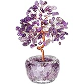 Top Plaza Healing Crystals Amethyst Crystal Tree with Glass Base Handmade Natural Gemstone Life Tree Mini Bonsai Money Trees Good Luck Home Office Desk Decor