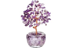 Top Plaza Healing Crystals Amethyst Crystal Tree with Glass Base Handmade Natural Gemstone Life Tree Mini Bonsai Money Tree G