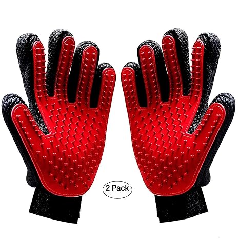 DAOXU 2PCS Pet Bürste Handschuh,Tierhaar Handschuh Fingerhandschuhe Bürste Haarentferner Fellpflegehandschuh Gummi für Hund K
