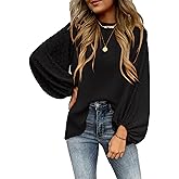 Samefar Womens Tops Dressy Casual Lantern Long Sleeve Blouses Swiss Dot Crew Neck Fall Tunic Dressy Loose Outfits