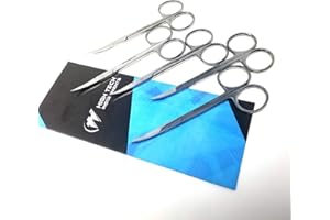 HIGH TECH INSTRUMENTS HTI BRAND Iris Micro Dissection Lab Sharp Scissors, Curved, 4.5" (11.43cm) Fine Point , Stainless Steel (Pack of 5)