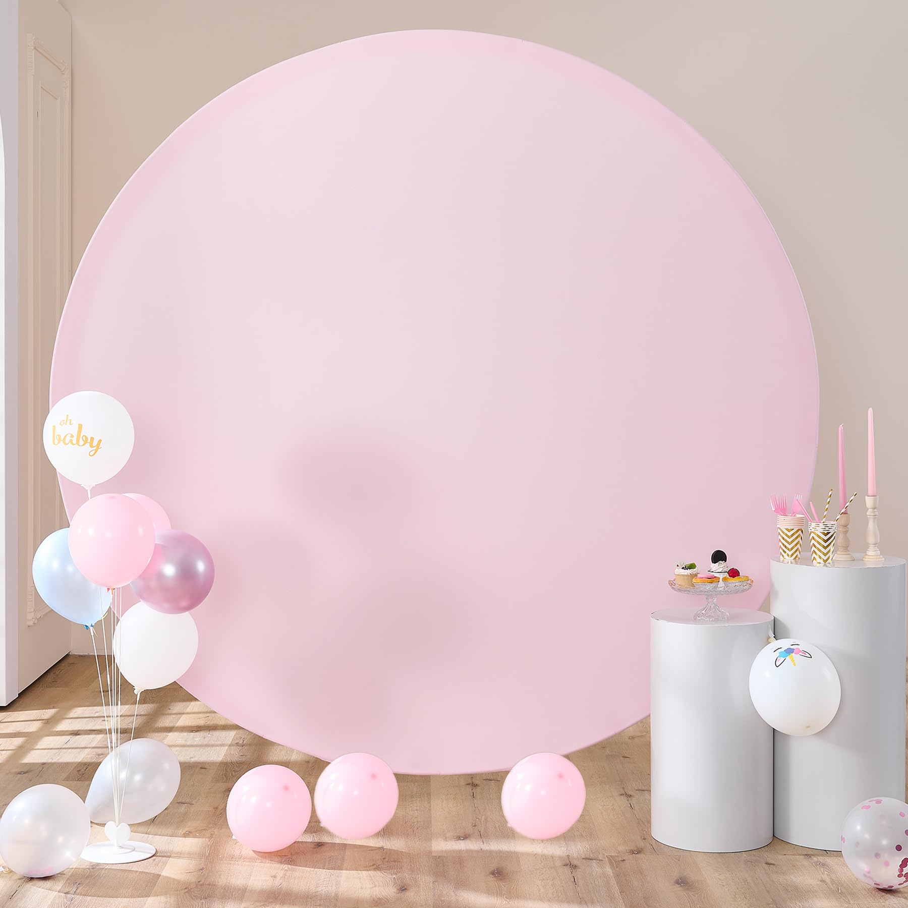 Outpain 7.2FT Baby Pink Round Arch Backdrop Cover