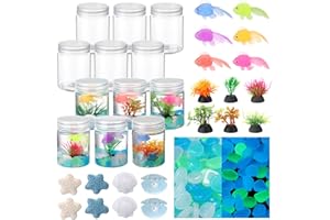 FoldTier 12 Set Fishbowl Craft Kit with Plastic Fish Bowl Floating Fake Goldfish Aquarium Plant Glow in The Dark Rock Seashell Mini Fish Tank Decoration Accessories for Party Supplies School Classroom