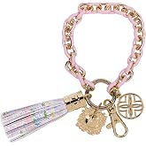Lilly Pulitzer Chain Link Keychain Bracelet, Lilly Garden Home | Keychain Wristlet with Tassel, Cute Key Ring Bracelet for Women