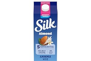 Silk Almond Milk, Unsweet Vanilla, Dairy Free, Gluten Free, Seriously Creamy Vegan Milk with 50% More Calcium than Dairy Milk, 64 FL OZ Half Gallon