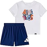 adidas baby-boys Two-Piece Short Sleeve Graphic Cotton World Cup Tee & 3-Stripe Short Set