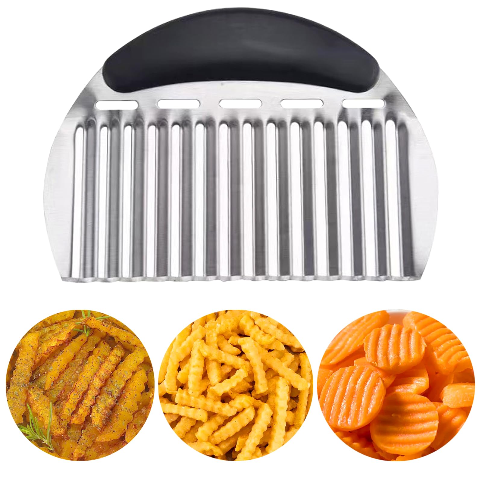 Photo 1 of JAYVAR Large Crinkle Cutter French Fry Cutter, Large Crinkle Potato Slicer Wavy Chopper, Stainless Steel Wavy Slicer Crinkle Cutting Chopping Tools with Handle for Carrot Vegetable