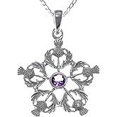 Alexander Castle 925 Sterling Silver Scottish Thistle & Real Amethyst Necklace - 25mm x 25mm Pendant with 18" Silver Chain & Jewelry Gift Box - Scottish Gifts for Women