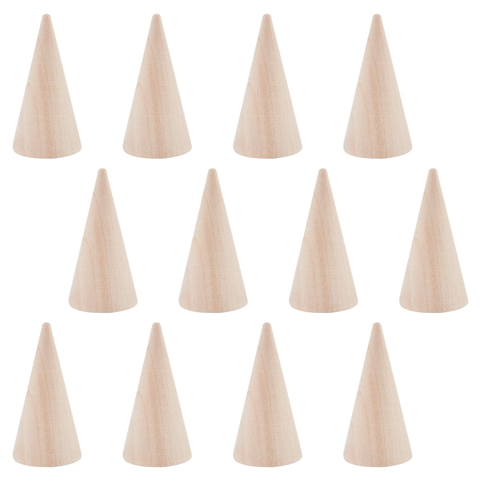 NBEADS 12 Pcs Wood Cone Ring Holder, Wooden Ring Displays Cone Shaped Finger Ring Stand Jewelry Display Stand for Rings Jewelry Exhibition, 25x49.5mm