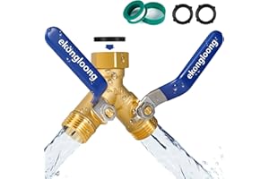 Ekongloong Brass Hose Splitter 2 Way Heavy Duty with Long Handle Switch, Y-Way Water Faucet with 3/4" GHT Thread, Heavy Duty Hose Connector for Lawn Irrigation/Outdoor Sprinkler System(Only Splitter)