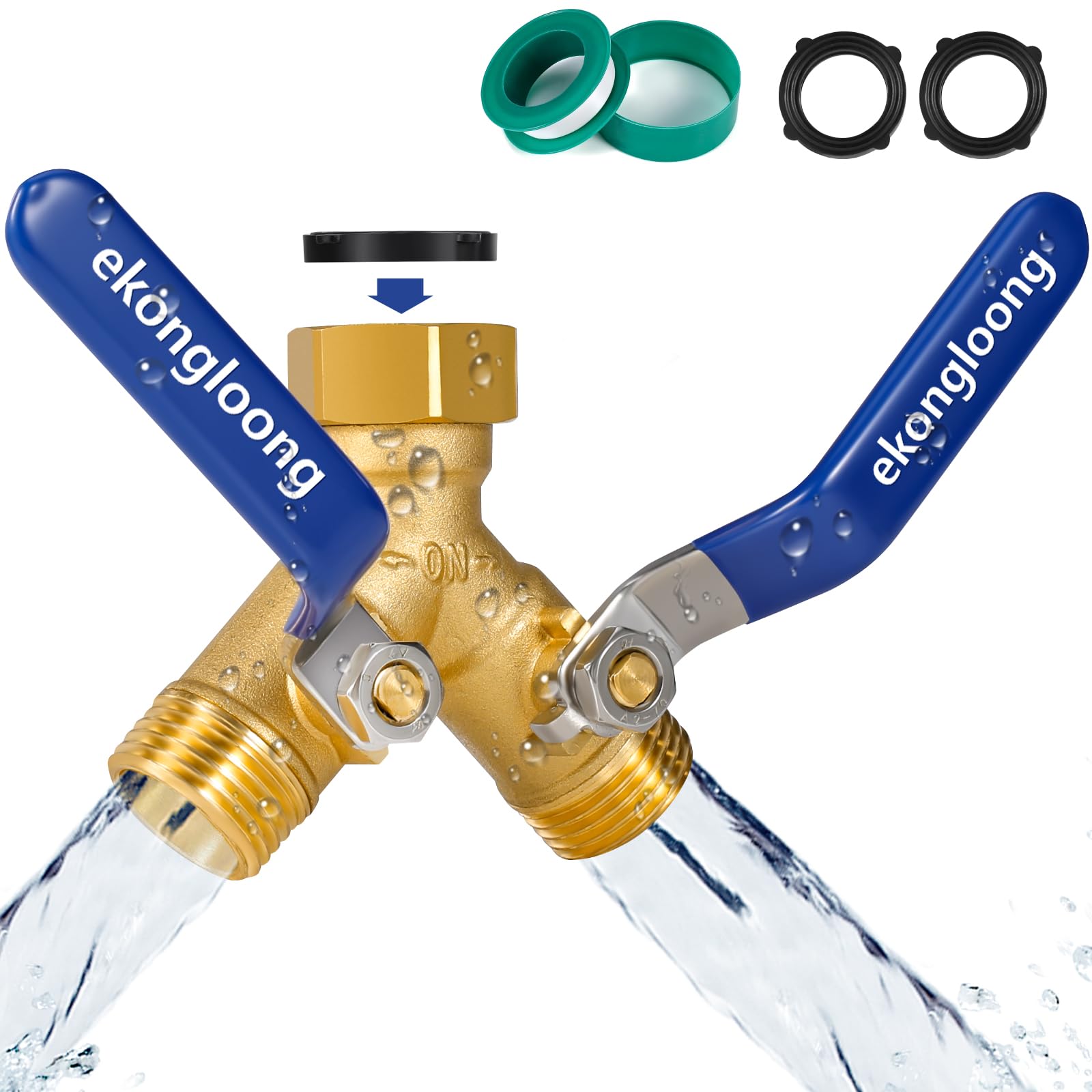 Ekongloong Brass Hose Splitter 2 Way Heavy Duty with Long Handle Switch