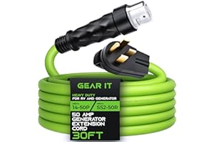 GearIT 50-Amp Generator Extension Cord (30 Ft) NEMA 14-50P to SS2-50R Twist Lock Connector STW 6/3+8/1 AWG 125/250V for 50A Power Inlet Box, RV Camper, Generator to House - 30 feet